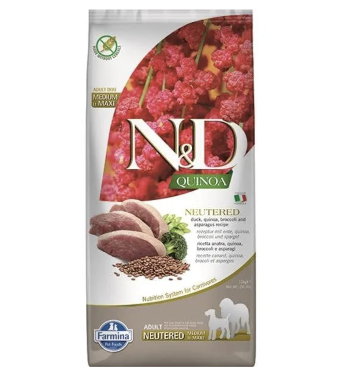 Farmina N&D Dog QUINOA (GF) adult medium & maxi, neutered, duck, broccoli & asparagus 12 kg