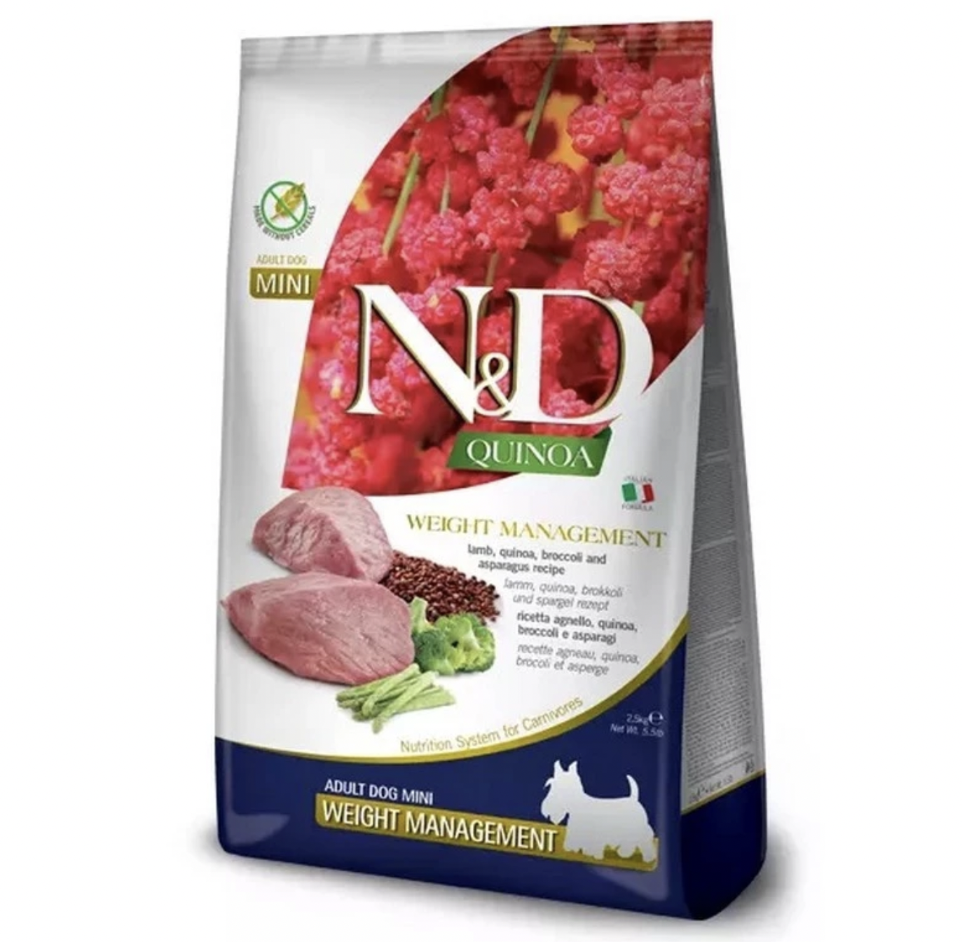 Farmina N&D dog QUINOA (GF) adult mini, weight managment, lamb