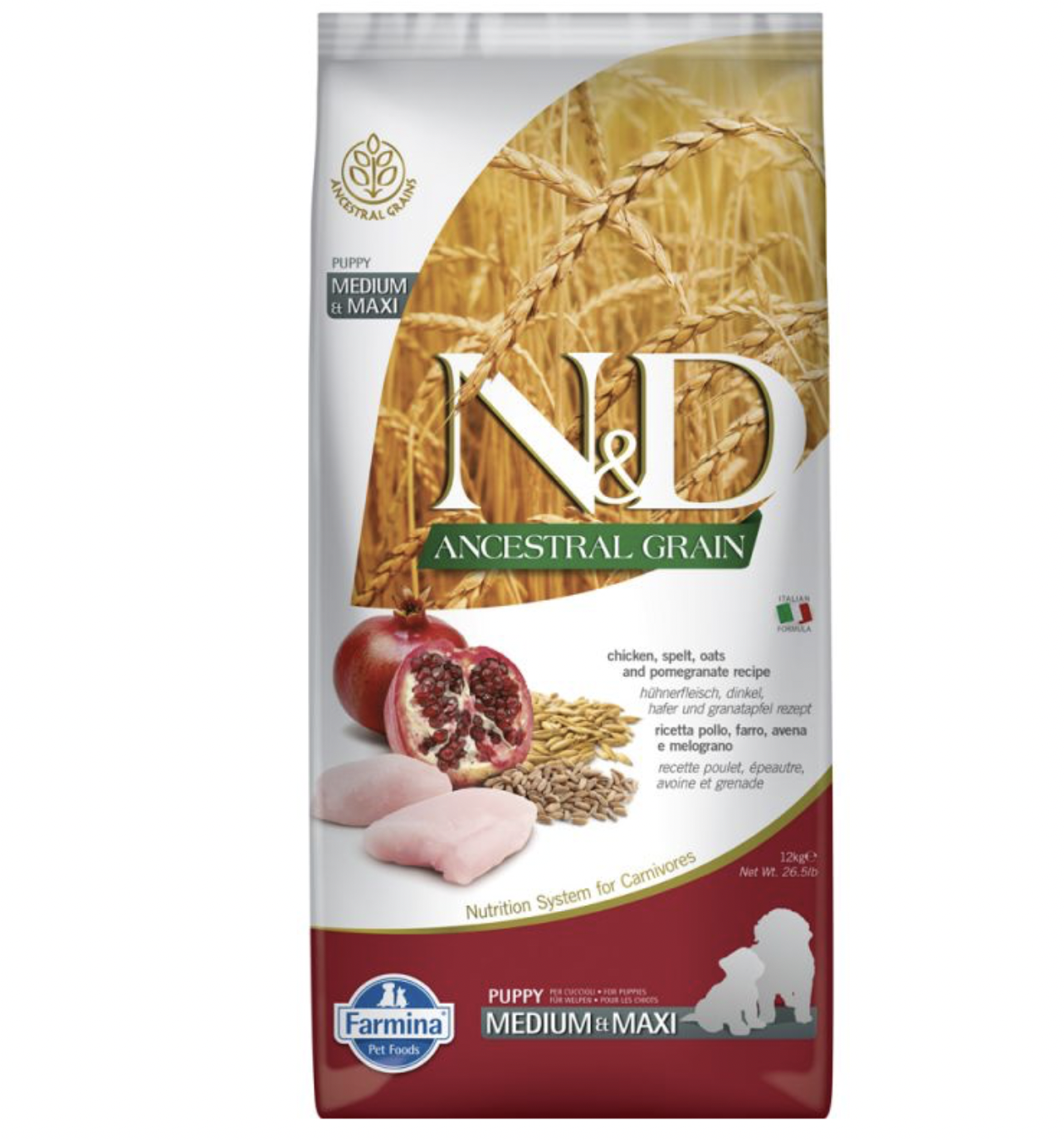 Farmina N&D Dog AG puppy medium & maxi, chicken, spelt, oats & pomegranate