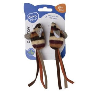Hračka DUVO + myši pletené hnedé 13,5x4,5x2,5cm
